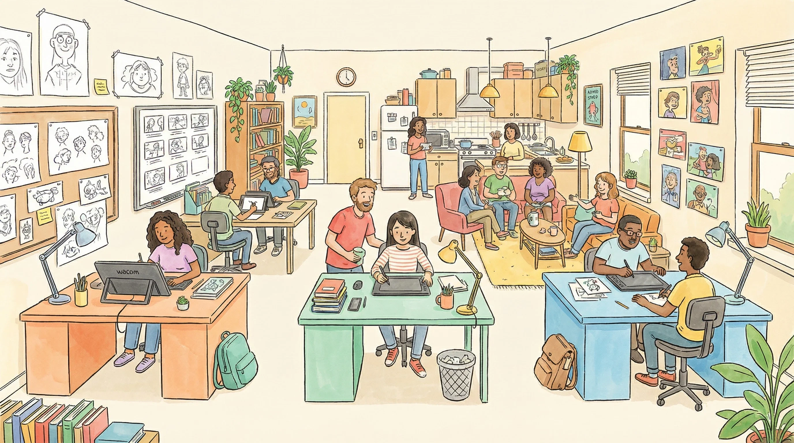 喷水动画师社区工作空间 - 创作者协作交流场景